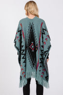 MS0410 Aztec Pattern Tassel Knit Ruana - MiMi Wholesale
