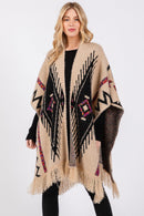 MS0410 Aztec Pattern Tassel Knit Ruana - MiMi Wholesale