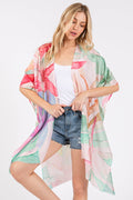 MS0417 Watercolor Leaves Print Kimono - MiMi Wholesale