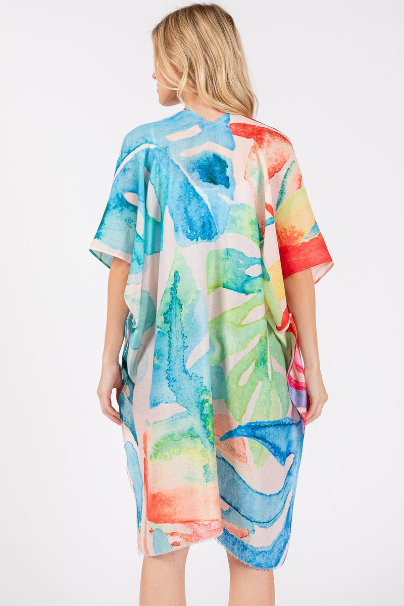 MS0417 Watercolor Leaves Print Kimono - MiMi Wholesale