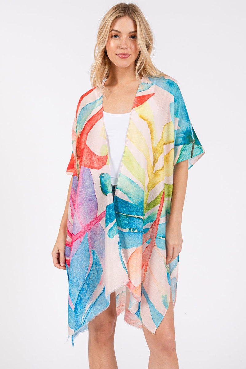 MS0417 Watercolor Leaves Print Kimono - MiMi Wholesale