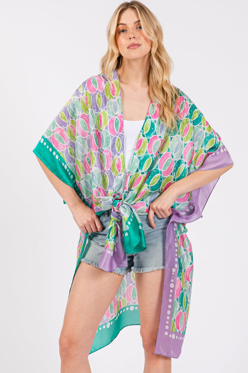 MS0418 Two Tone Trim Abstract Silky Kimono - MiMi Wholesale