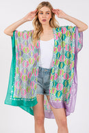 MS0418 Two Tone Trim Abstract Silky Kimono - MiMi Wholesale