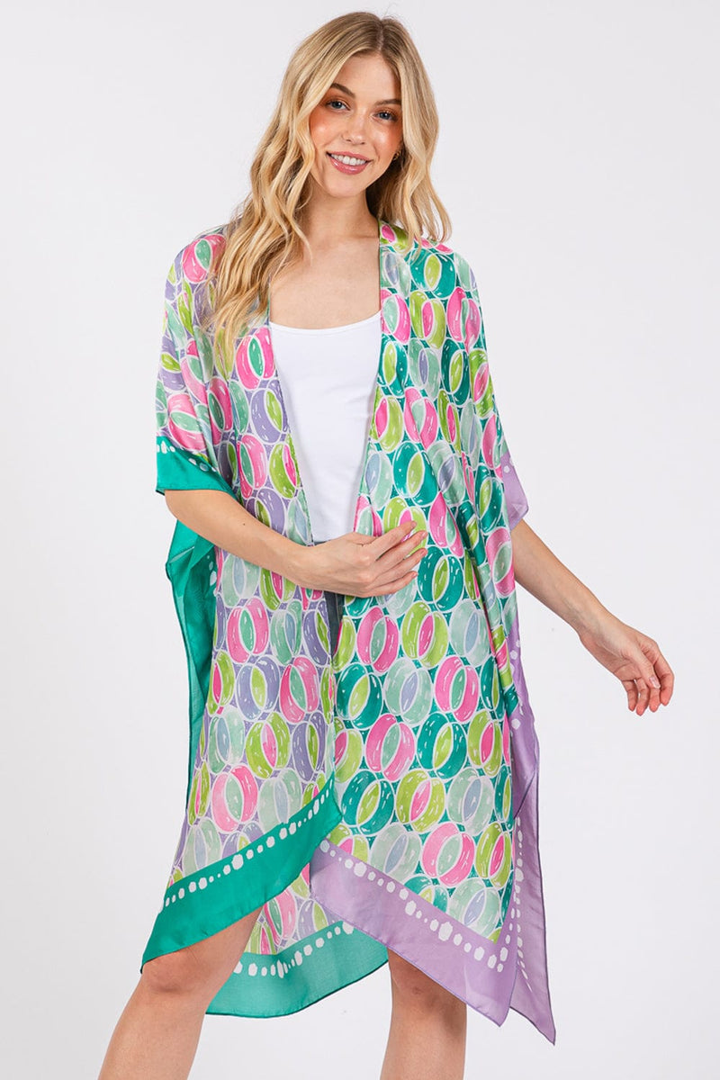 MS0418 Two Tone Trim Abstract Silky Kimono - MiMi Wholesale