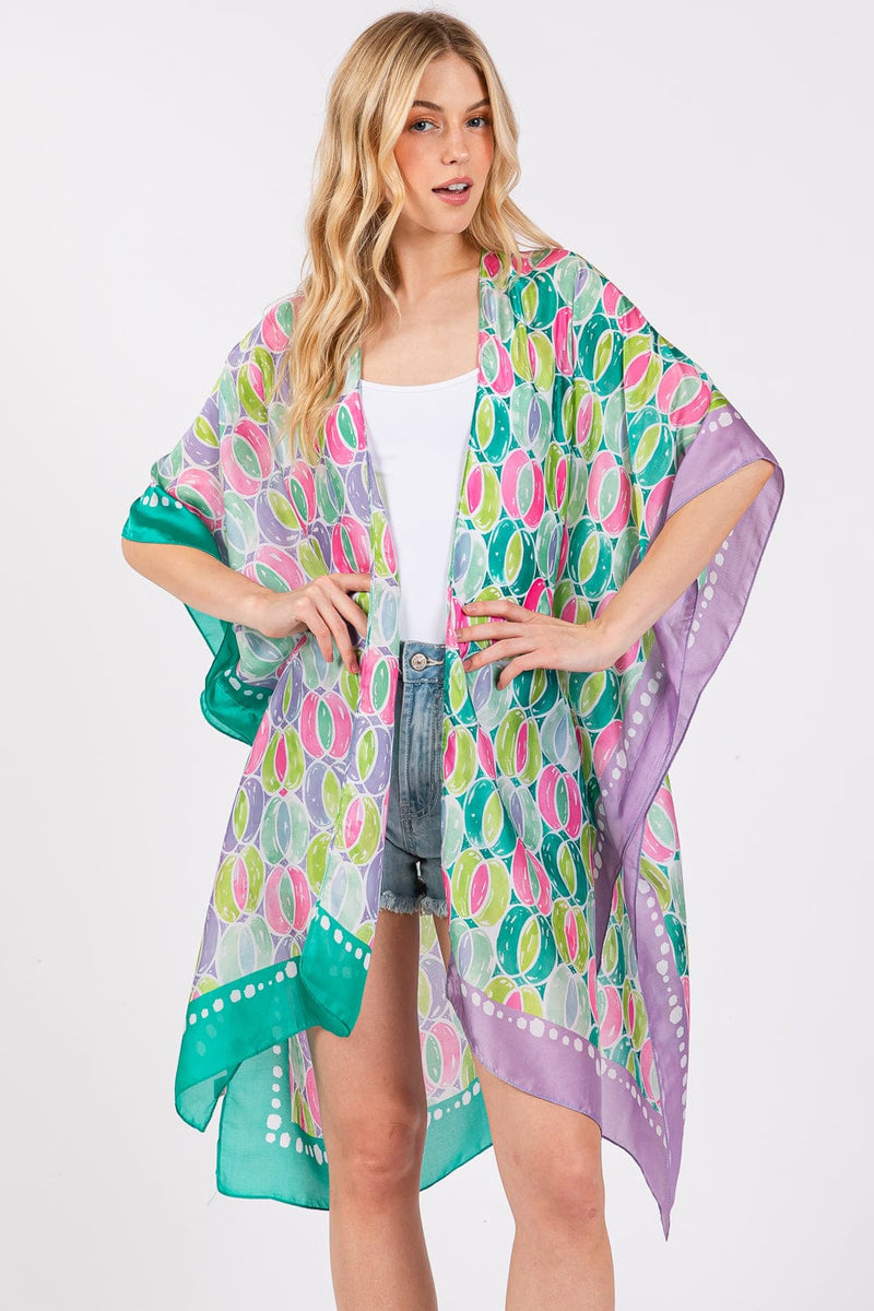 MS0418 Two Tone Trim Abstract Silky Kimono - MiMi Wholesale