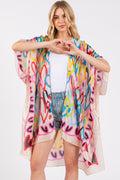 MS0420 Multi Color Heart Print Silky Kimono - MiMi Wholesale