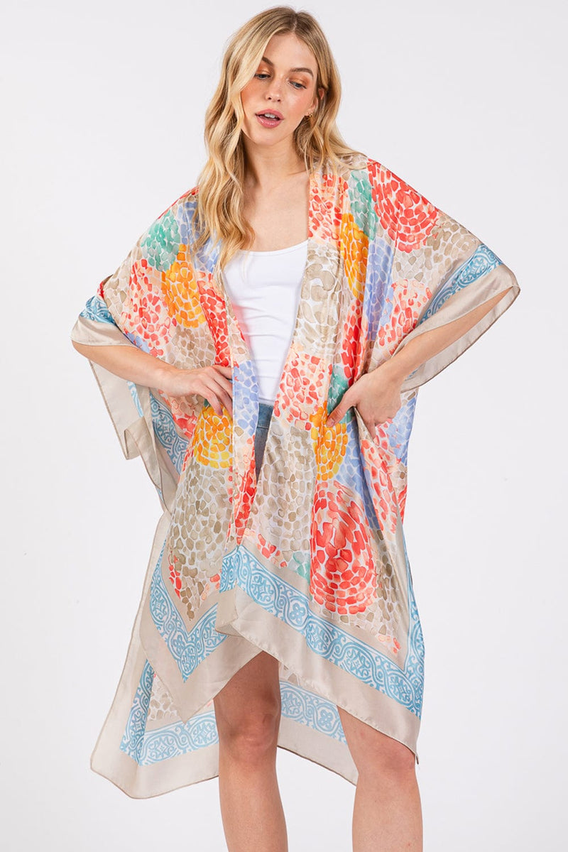 MS0421 Demi Abstract Print Silky Kimono - MiMi Wholesale