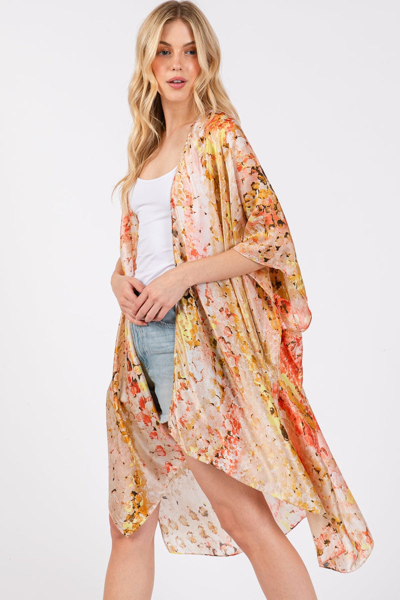 MS0422 Renae Abstract Print Silky Kimono - MiMi Wholesale