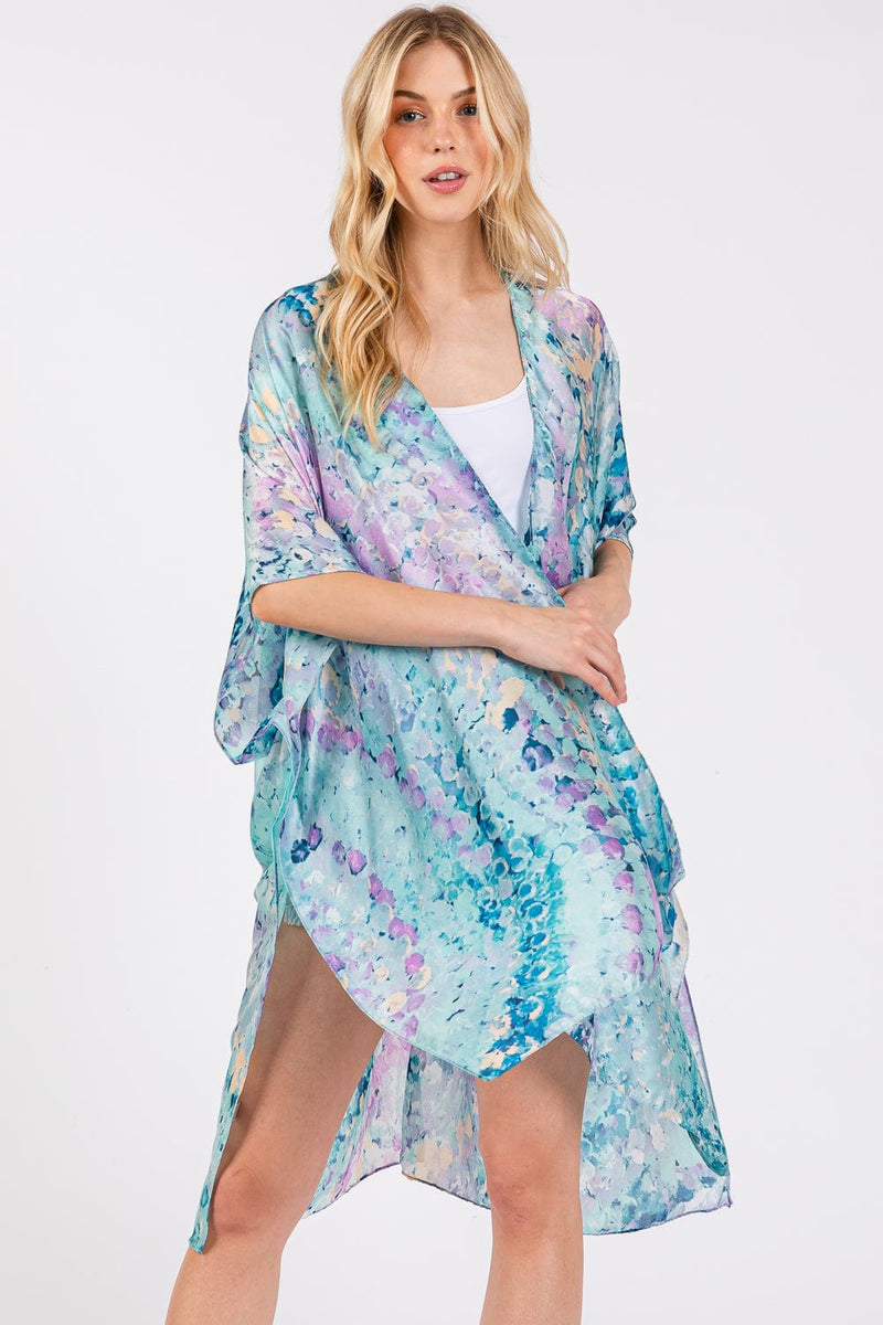 MS0422 Renae Abstract Print Silky Kimono - MiMi Wholesale