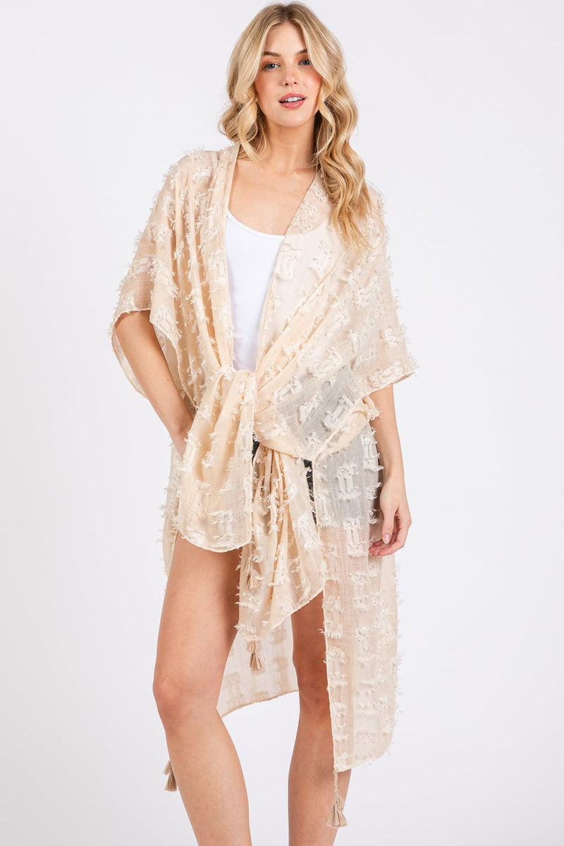 MS0427 Distressed Pattern Tassel Kimono - MiMi Wholesale