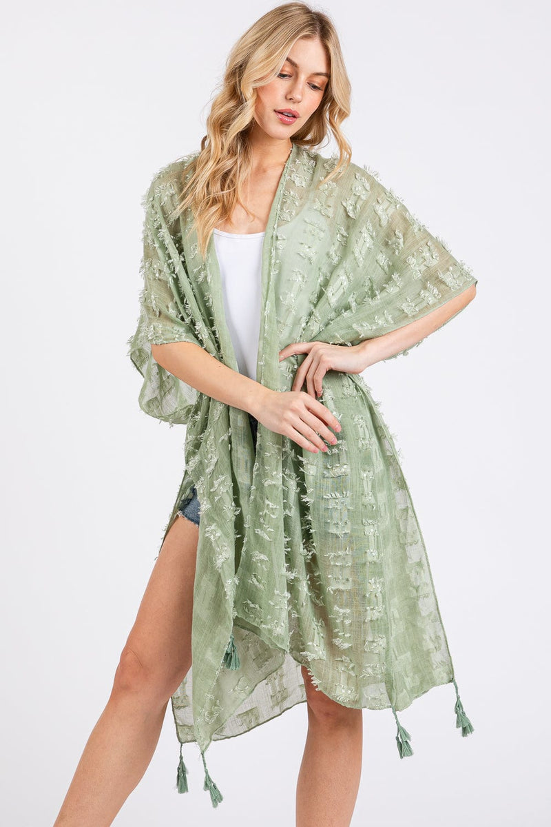 MS0427 Distressed Pattern Tassel Kimono - MiMi Wholesale