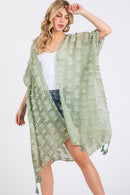 MS0427 Distressed Pattern Tassel Kimono - MiMi Wholesale