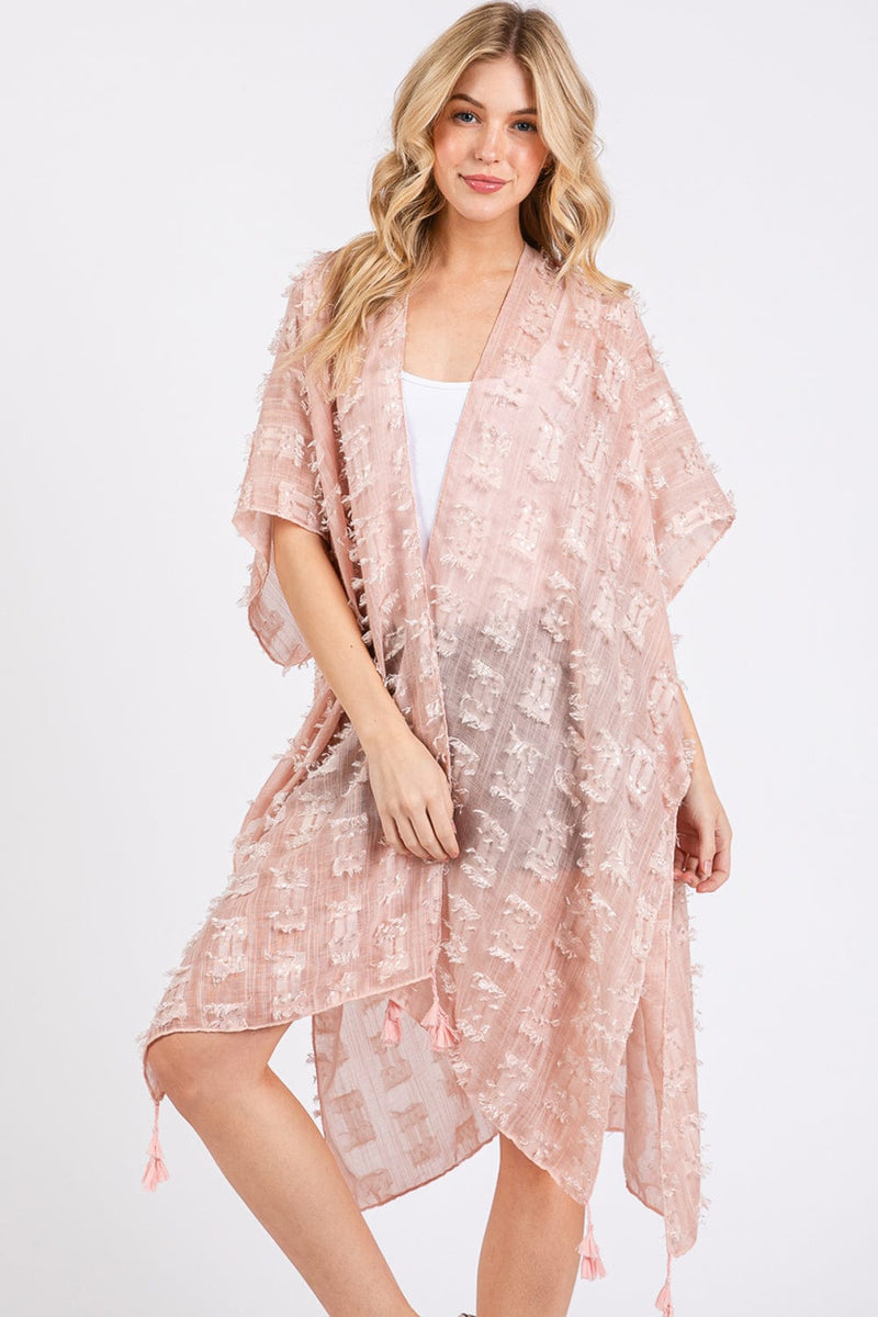 MS0427 Distressed Pattern Tassel Kimono - MiMi Wholesale