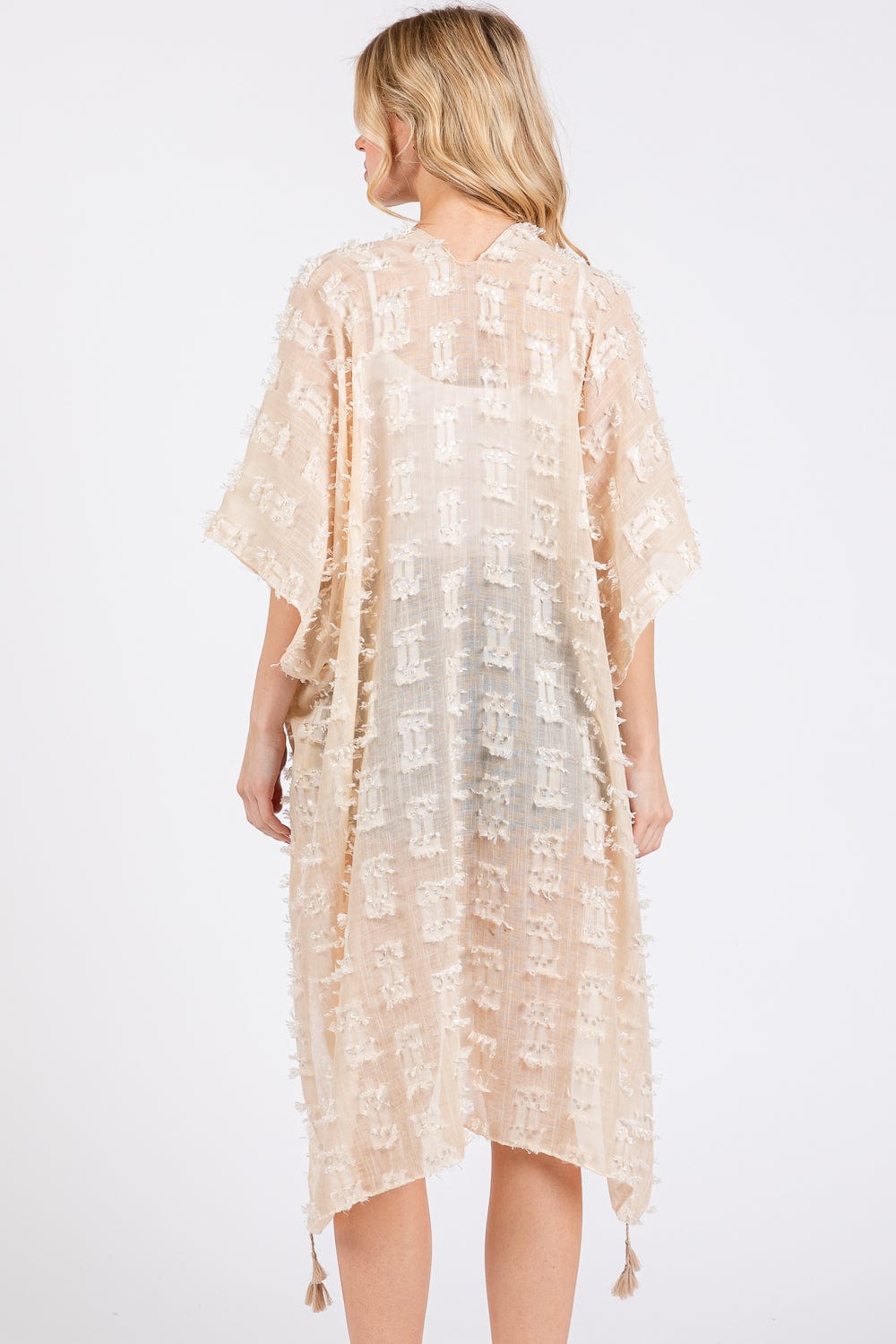 MS0427 Distressed Pattern Tassel Kimono - MiMi Wholesale