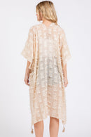 MS0427 Distressed Pattern Tassel Kimono - MiMi Wholesale