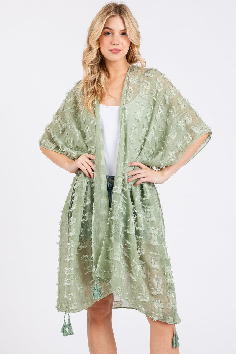 MS0427 Distressed Pattern Tassel Kimono - MiMi Wholesale