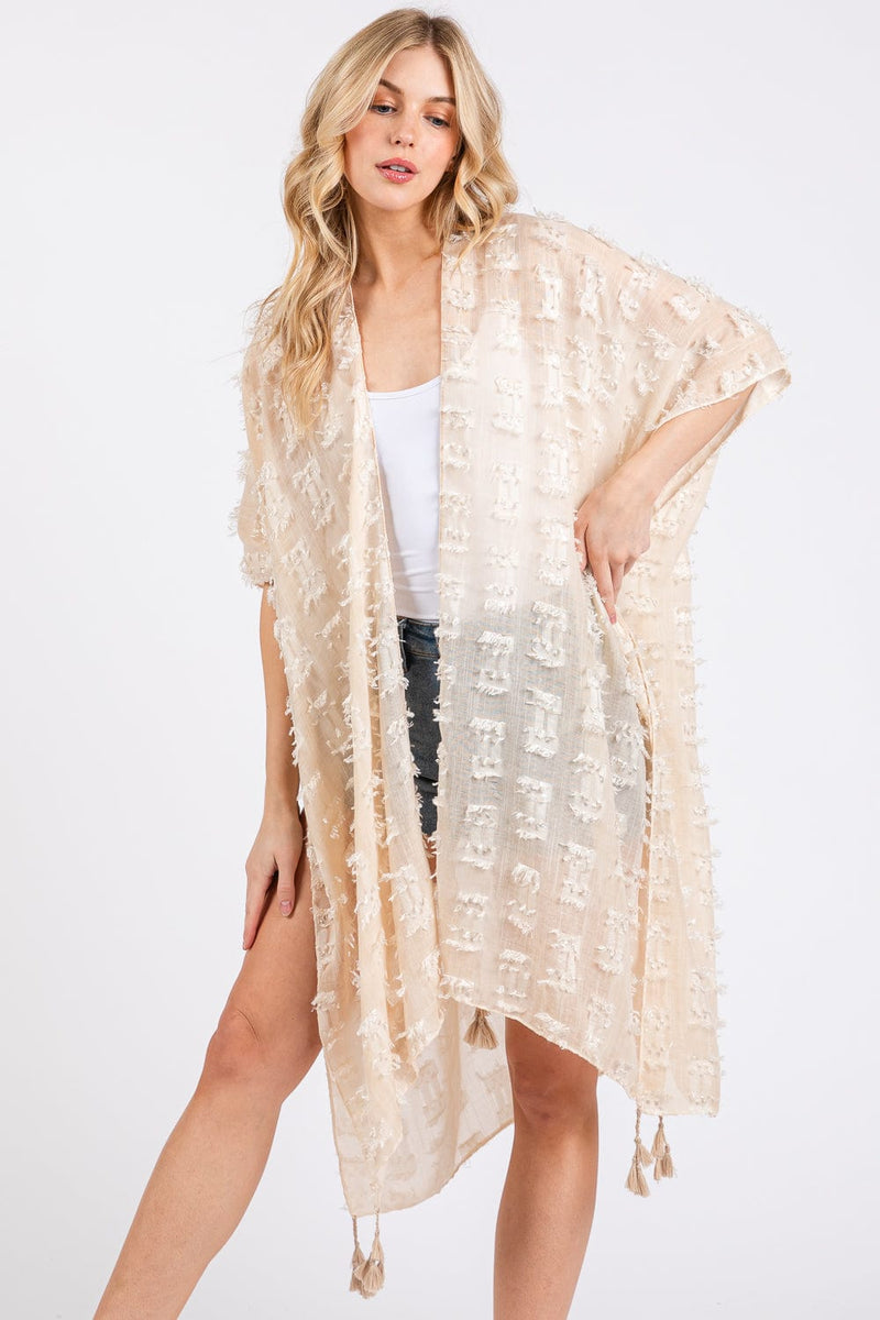 MS0427 Distressed Pattern Tassel Kimono - MiMi Wholesale