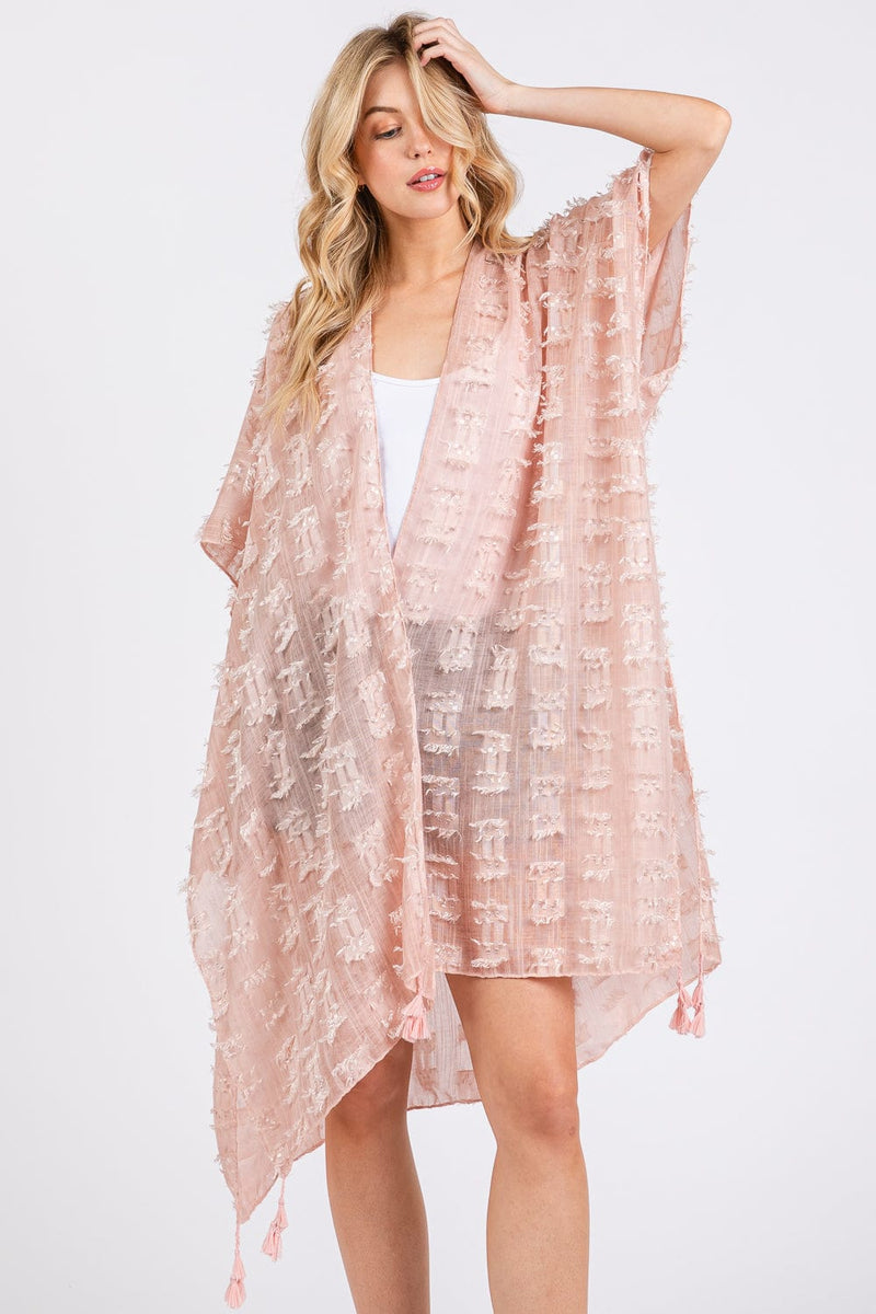 MS0427 Distressed Pattern Tassel Kimono - MiMi Wholesale