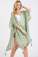 MS0427 Distressed Pattern Tassel Kimono - MiMi Wholesale