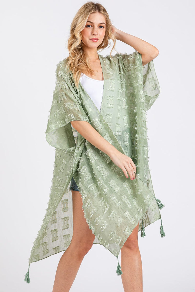 MS0427 Distressed Pattern Tassel Kimono - MiMi Wholesale