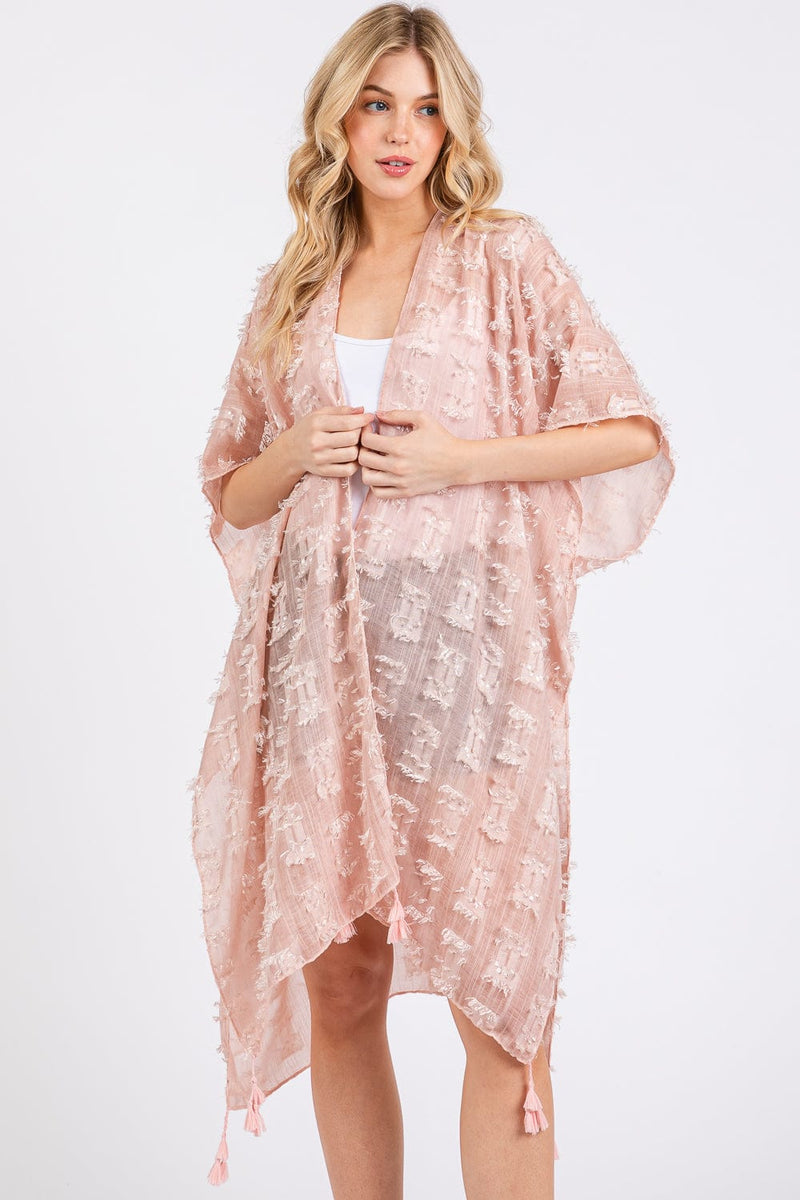 MS0427 Distressed Pattern Tassel Kimono - MiMi Wholesale