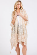 MS0427 Distressed Pattern Tassel Kimono - MiMi Wholesale