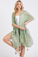 MS0427 Distressed Pattern Tassel Kimono - MiMi Wholesale