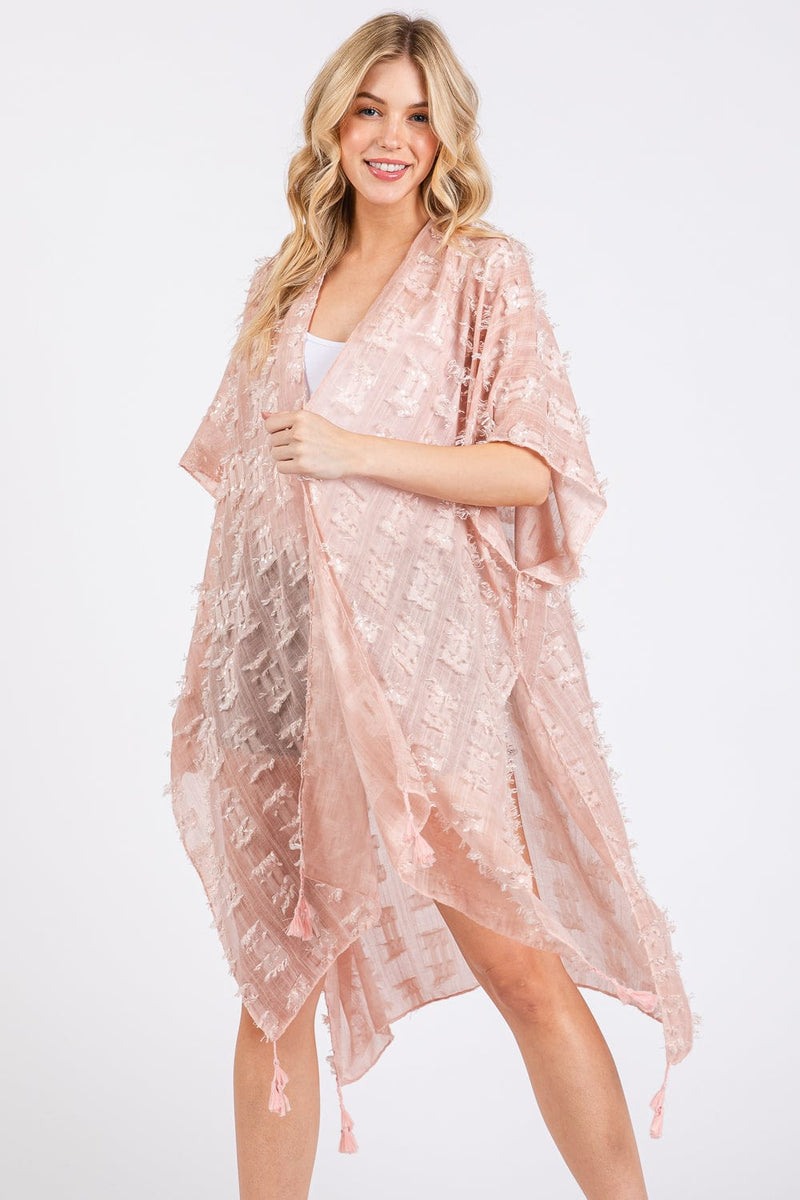 MS0427 Distressed Pattern Tassel Kimono - MiMi Wholesale