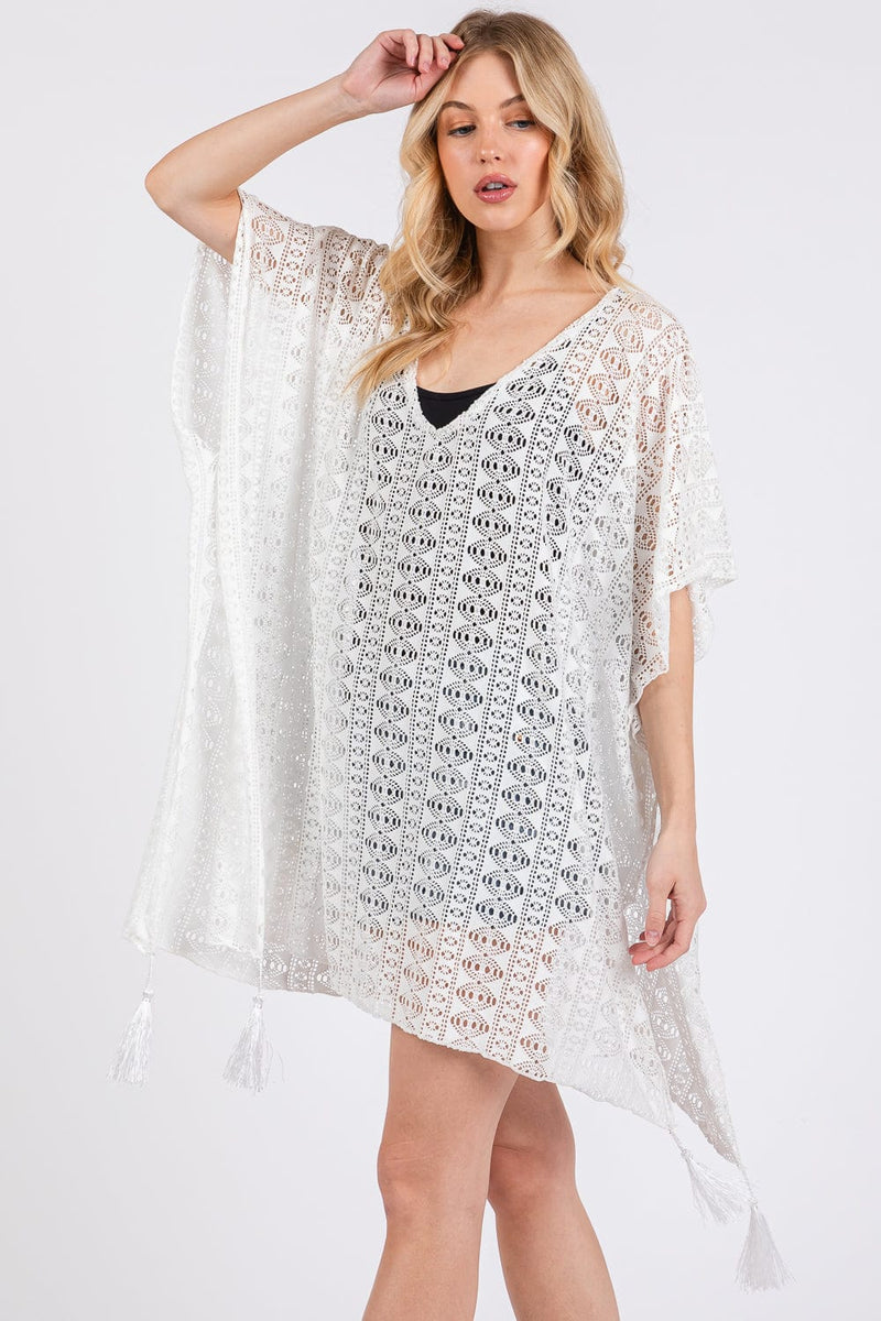 MS0433 Crochet Lace Tassel Cover Up - MiMi Wholesale