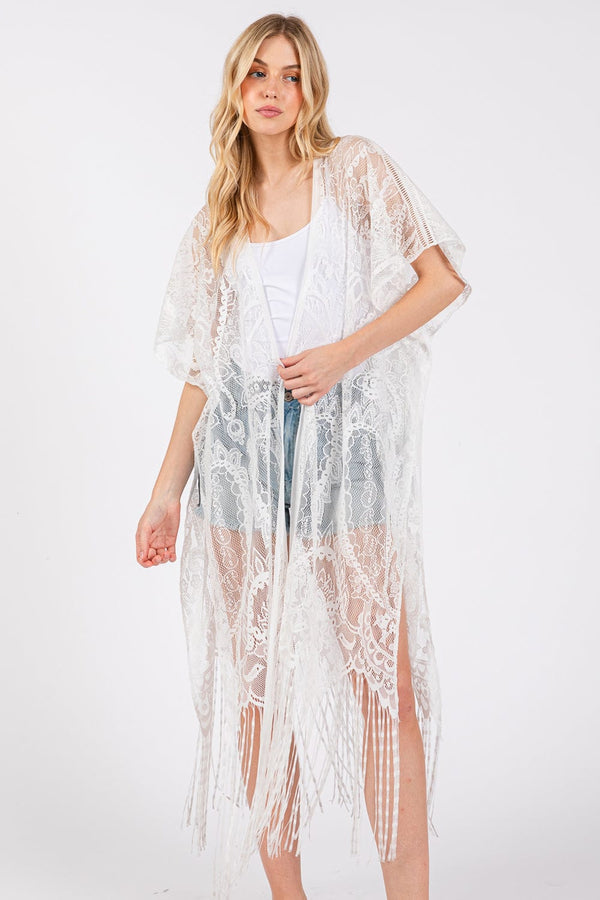 MS0440 Elegant Lace Fringe Kimono - MiMi Wholesale