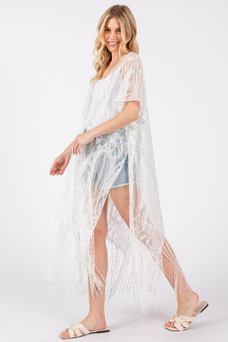 MS0440 Elegant Lace Fringe Kimono - MiMi Wholesale