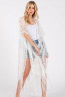 MS0440 Elegant Lace Fringe Kimono - MiMi Wholesale