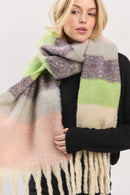 MS0451 Multi Color Striped Brushed Fringe Scarf - MiMi Wholesale