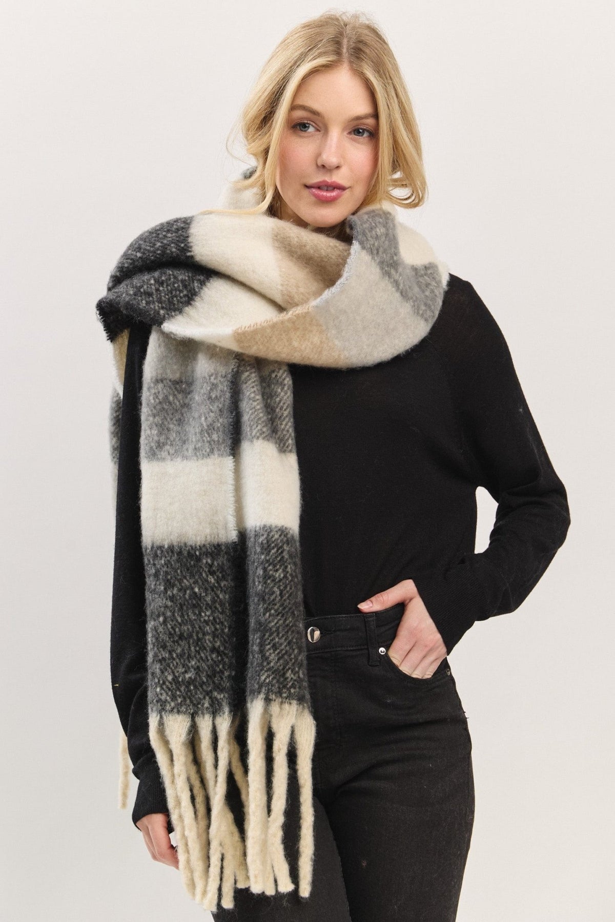 MS0451 Multi Color Striped Brushed Fringe Scarf - MiMi Wholesale