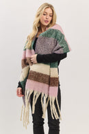MS0451 Multi Color Striped Brushed Fringe Scarf - MiMi Wholesale