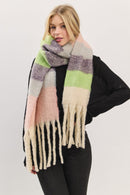 MS0451 Multi Color Striped Brushed Fringe Scarf - MiMi Wholesale