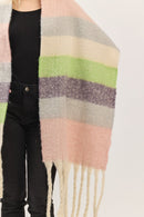 MS0451 Multi Color Striped Brushed Fringe Scarf - MiMi Wholesale