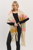 MS0451 Multi Color Striped Brushed Fringe Scarf - MiMi Wholesale