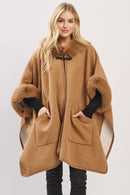 MS0454 Cape With Faux Fur Trim and Toggle Closure - MiMi Wholesale