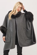 MS0454 Cape With Faux Fur Trim and Toggle Closure - MiMi Wholesale