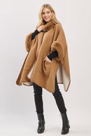 MS0454 Cape With Faux Fur Trim and Toggle Closure - MiMi Wholesale