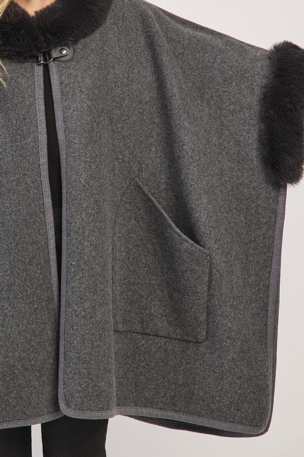 MS0454 Cape With Faux Fur Trim and Toggle Closure - MiMi Wholesale