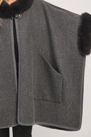 MS0454 Cape With Faux Fur Trim and Toggle Closure - MiMi Wholesale