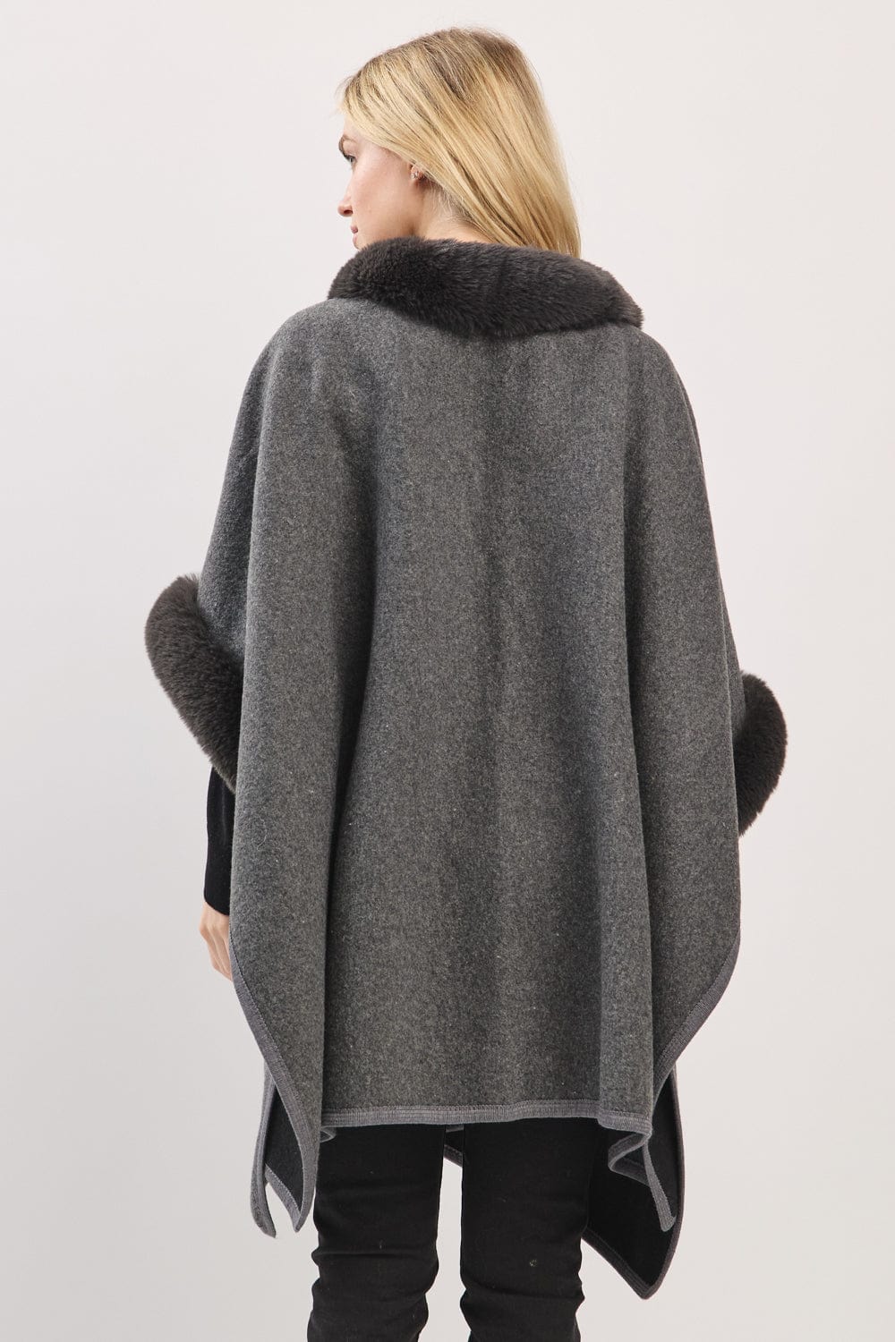 MS0454 Cape With Faux Fur Trim and Toggle Closure - MiMi Wholesale