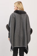 MS0454 Cape With Faux Fur Trim and Toggle Closure - MiMi Wholesale