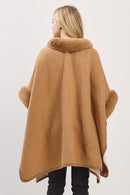 MS0454 Cape With Faux Fur Trim and Toggle Closure - MiMi Wholesale