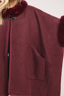 MS0454 Cape With Faux Fur Trim and Toggle Closure - MiMi Wholesale
