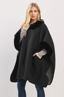 MS0454 Cape With Faux Fur Trim and Toggle Closure - MiMi Wholesale