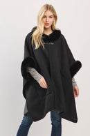 MS0454 Cape With Faux Fur Trim and Toggle Closure - MiMi Wholesale