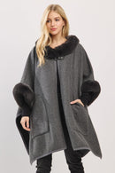 MS0454 Cape With Faux Fur Trim and Toggle Closure - MiMi Wholesale